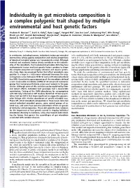 Individuality in Gut Microbiota Composition Is a Complex Polygenic Trait Shaped by Multiple Environmental and Host Genetic Factors
