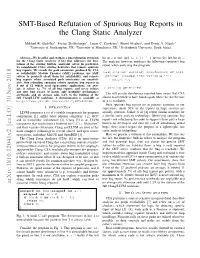 SMT-Based Refutation of Spurious Bug Reports in the Clang Static Analyzer