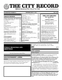 THE CITY RECORD TABLE of CONTENTS Parks and Recreation