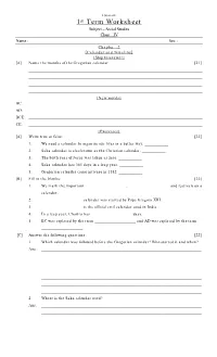1St Term Worksheet Subject – Social Studies Class – IV Name : Sec
