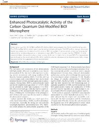 Enhanced Photocatalytic Activity of the Carbon Quantum Dot-Modified Bioi Microsphere