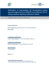 Estimation of Near-Surface Air Temperature During Day and Night-Time from MODIS Over Different LC/LU Using Machine Learning Methods in Berlin