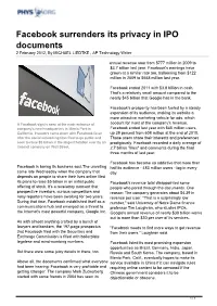 Facebook Surrenders Its Privacy in IPO Documents 2 February 2012, by MICHAEL LIEDTKE , AP Technology Writer