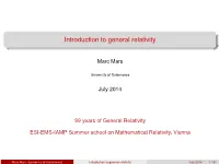 Introduction to General Relativity