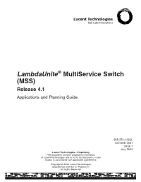 Lambdaunite Multiservice Switch (MSS) Release 4.1 Applications