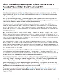 Hilton Worldwide (HLT) Completes Spin-Off of Park Hotels & Resorts