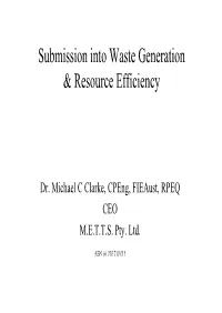Submission Into Waste Generation & Resource Efficiency