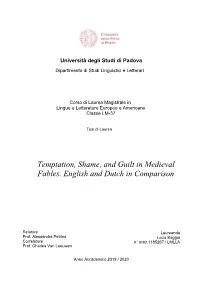 Temptation, Shame, and Guilt in Medieval Fables. English and Dutch in Comparison