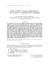 Elastic Windows: Design, Implementation, and Evaluation of Multi-Window Operations