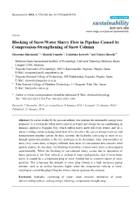 Blocking of Snow/Water Slurry Flow in Pipeline Caused by Compression-Strengthening of Snow Column