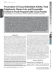Preservation of Cocoa Antioxidant Activity, Total Polyphenols, Flavan-3-Ols, and Procyanidin Content in Foods Prepared with Coco