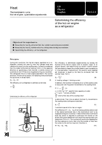 Determining the Efficiency of the Hot-Air Engine As a Refrigerator