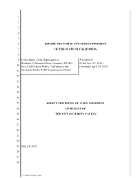 Direct Testimony of Gary Thompson on Behalf Of