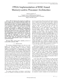 FPGA Implementation of RISC-Based Memory-Centric Processor Architecture