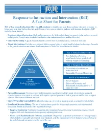 Response to Instruction and Intervention (Rtii): a Fact Sheet For