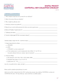Digital Project Contentdm NEW COLLECTION Checklist University Libraries 3.26.12