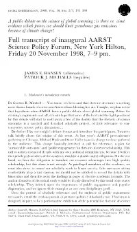 Full Transcript of Inaugural AARST Science Policy Forum, New York Hilton, Friday 20 November 1998, 7–9 Pm