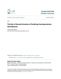 The Role of Discrete Emotions in Predicting Counterproductive Work Behavior
