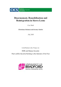 Disarmament, Demobilisation and Reintegration in Sierra Leone