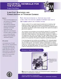 Low-Cost Synthesis and Consolidation of Titanium Carbide