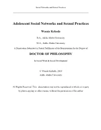 Adolescent Social Networks and Sexual Practices Wassie Kebede