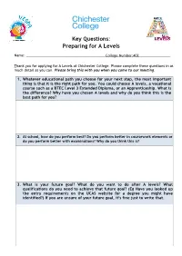 Key Questions: Preparing for a Levels