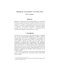 JEREMIAH, JUDGEMENT and CREATION Hetty Lalleman
