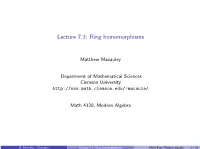 Lecture 7.3: Ring Homomorphisms