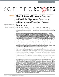 Risk of Second Primary Cancers in Multiple Myeloma Survivors In