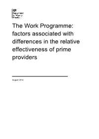 The Work Programme: Factors Associated with Differences in the Relative Effectiveness of Prime Providers