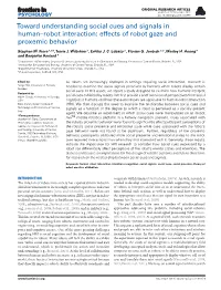 Toward Understanding Social Cues and Signals in Human–Robot Interaction: Effects of Robot Gaze and Proxemic Behavior