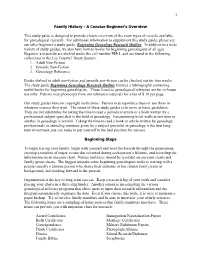 Family History - a Concise Beginner’S Overview