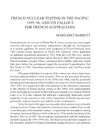 French Nuclear Testing in the Pacific, 1995-1996, and Its Fallout For