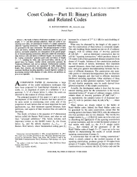 Coset Codes. II. Binary Lattices and Related Codes