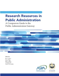Research Resources in Public Administration a Companion Guide to the Public Administration Gateway