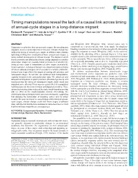 Timing Manipulations Reveal the Lack of a Causal Link Across Timing of Annual-Cycle Stages in a Long-Distance Migrant Barbara M