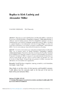 Replies to Kirk Ludwig and Alexander Miller