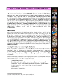 Dallas Arts & Cultural Facility Opening Guidelines