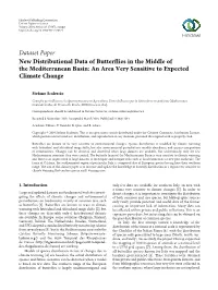 Dataset Paper New Distributional Data of Butterflies in the Middle of the Mediterranean Basin: an Area Very Sensitive to Expected Climate Change