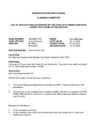 Harrogate Borough Council Planning Committee List of Applications Determined by the Head of Planning Services Under the Scheme O