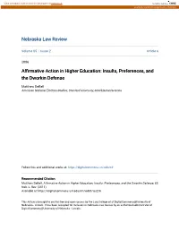 Affirmative Action in Higher Education: Insults, Preferences, and the Dworkin Defense