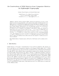 On Constructions of MDS Matrices from Companion Matrices for Lightweight Cryptography