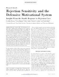 Rejection Sensitivity and the Defensive Motivational System