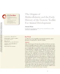 The Origins of Multicellularity and the Early History of the Genetic Toolkit