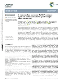 A Mononuclear Nonheme {Feno}6 Complex: Synthesis and Structural and Spectroscopic Characterization