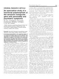 An Association Study of a Functional Polymorphism of the Serotonin