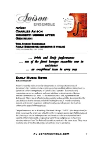 Avisonensemble.Com Reviews Charles Avison Concerti Grossi After