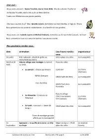 Etat Civil : -Nos Prochains Rendez-Vous : Date Animation Lieu