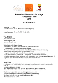 International Masterclass for Strings “Gioconda De Vito” 2014