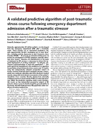 A Validated Predictive Algorithm of Post-Traumatic Stress Course Following Emergency Department Admission After a Traumatic Stressor